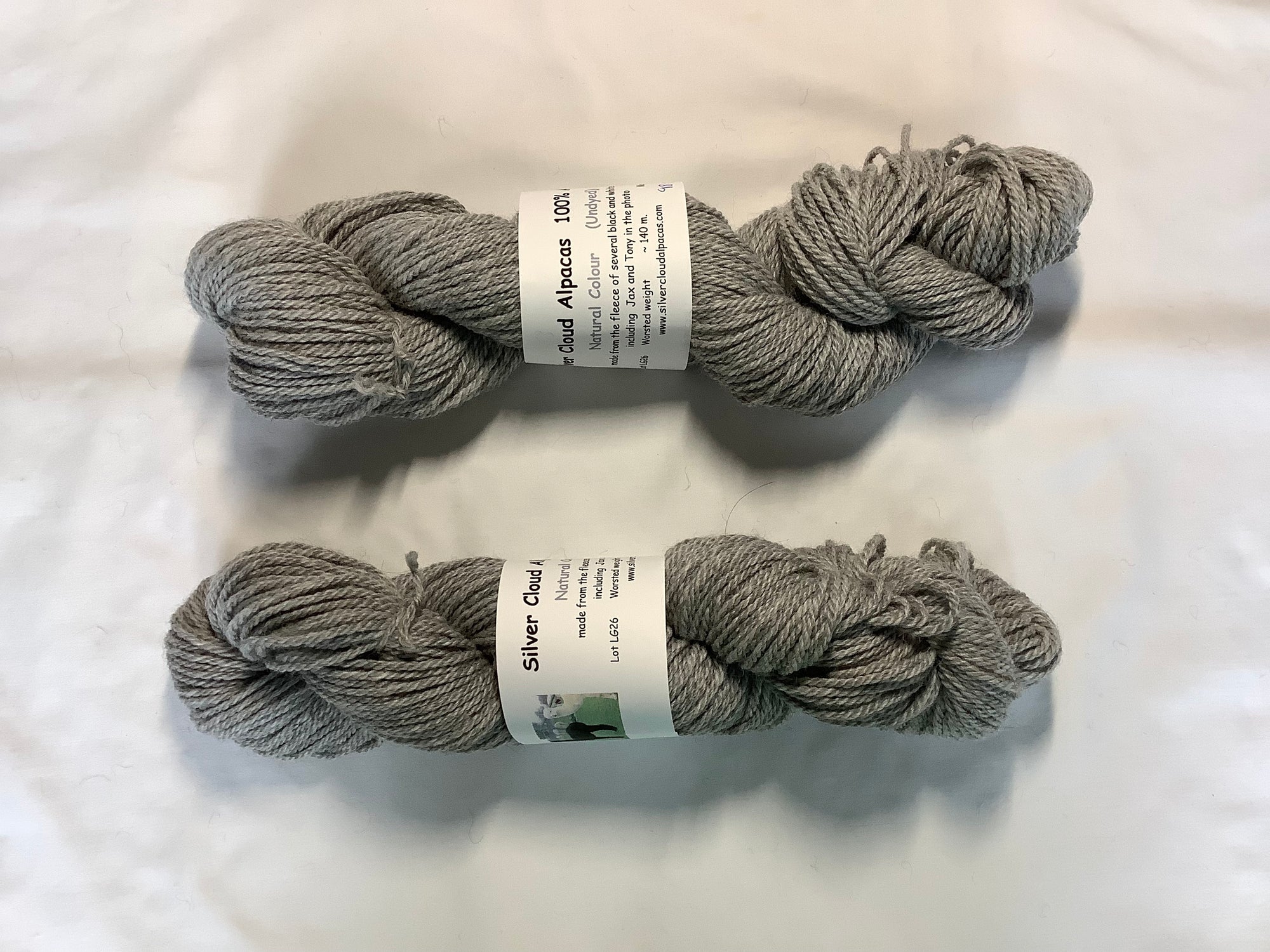 Worsted weight light grey alpaca yarn