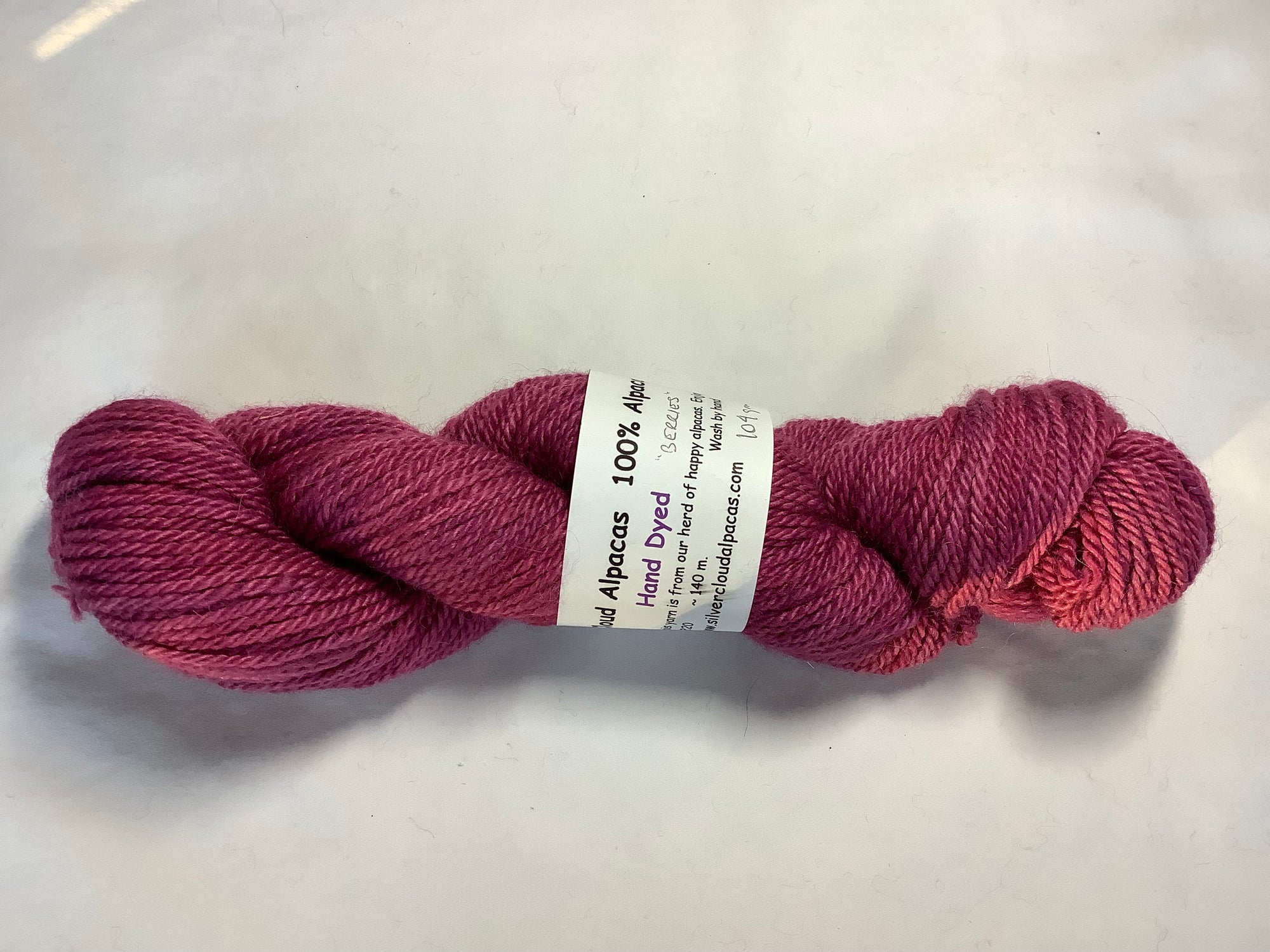 Worsted weight alpaca yarn hand-dyed 'Berries'